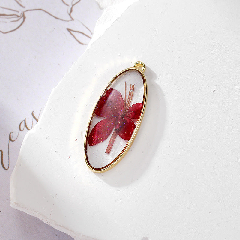 Wholesale 10pcs/pack Oval Glitter Daisy Dried Flower Flower Pendant DIY Alloy Epoxy Plant Earrings Necklace Keychain Accessories